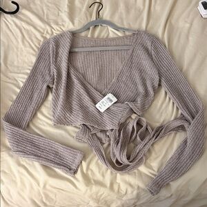 Windsor Ribbed Knit Wrap Top in Taupe